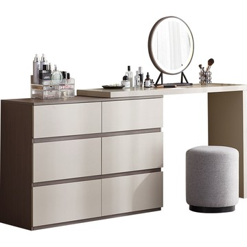 hoi! 林氏木業簡約雙色抽屜櫃附鏡可伸縮化妝桌組 OV3C-灰色 (附妝凳 JF1H)