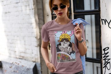 Chonky Goods 品牌 Unisex 塔羅貓迷因 T-shirt - 命運之輪