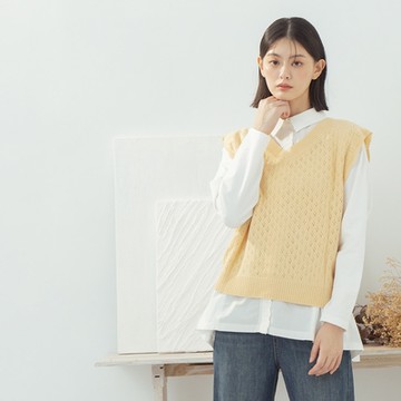 【MOSS CLUB】2WAY鏤空編織綁結無袖針織背心 杏 駝 灰 (魅力商品)