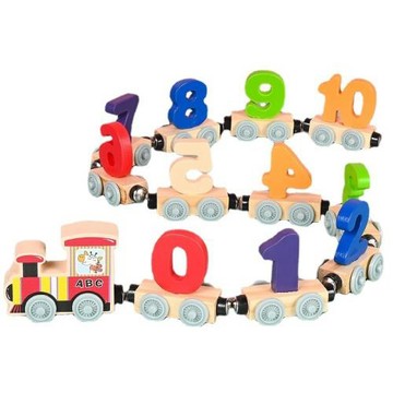 木質磁性數字小火車幼兒園早教益智認知26個字母拼裝拖拉積木玩具