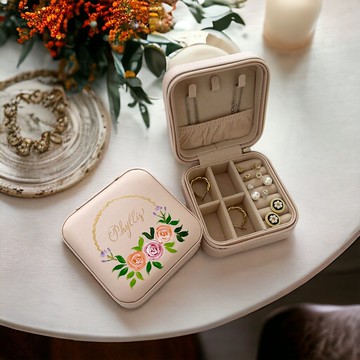 【客製】旅行便攜首飾盒/耳環戒指收納/拉鏈款/手繪花/英文名訂