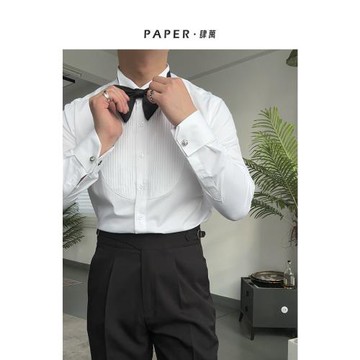 PAPER肆萬高級感翼領法式襯衫商務紳士宴會禮服襯衣結婚新郎男潮