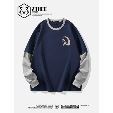 假兩件衛衣男秋季純棉圓領外套2025新款潮牌拼接長袖男生秋裝上衣