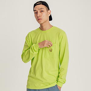 純色簡單口袋印花長袖T恤