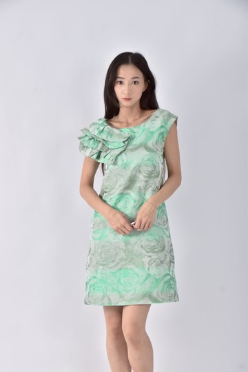 (S) weishan chang禮服花卉無袖綠色洋裝