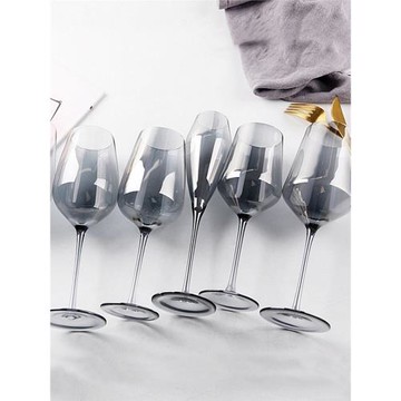 歐式水晶玻璃煙灰色電鍍高腳斜口紅酒杯香檳杯 西餐宴會高級酒杯