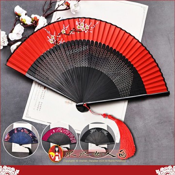 中國古風摺扇夏季女士便攜隨身小扇子禮品折疊扇舞蹈漢服走秀寫真拍照旗袍女式鏤空扇-八色-水水女人國