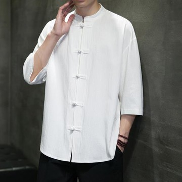 亞麻短袖襯衫男夏季薄款寬松棉麻襯衣中國風男裝中式盤扣復古唐裝