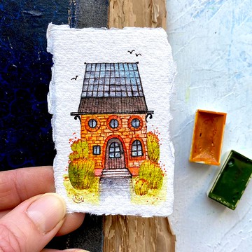 Rubinova 的建築藝術微型原創水彩小畫