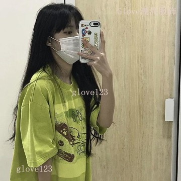 【100%純棉 潮牌印花 夏季新款 短袖T恤 女 學生 韓版寬鬆 原宿BF風 上衣 短袖上衣 上衣短袖】