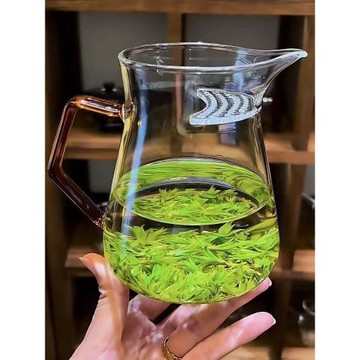月牙杯 玻璃帶把綠茶杯 帶濾網泡茶杯 四方月牙花茶杯分茶器