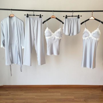 胸墊五件套韓版絲綢睡衣女夏性感吊帶睡袍套裝冰絲睡裙家居服包郵