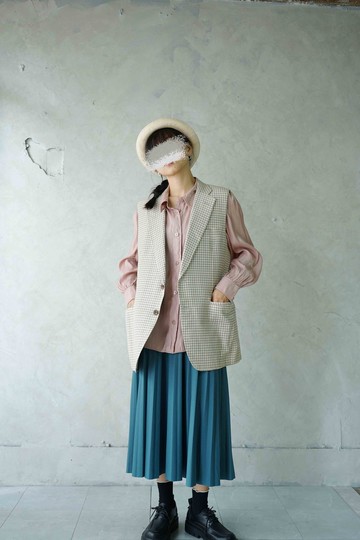 尋寶古著-Burberrys米白色格紋亞麻中性西裝背心