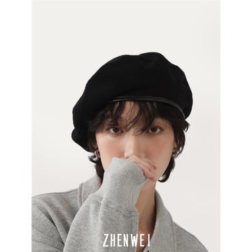 針織帽黑色貝雷帽大頭圍畫家帽女款夏季透氣薄款云朵帽男八角帽子