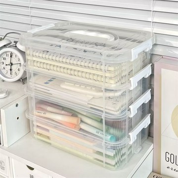 桌麵手提收納盒 收納箱 收納盒子 儲物箱 學生透明分格疊加髮飾首飾盒子置物架收納儲物箱女 8THD