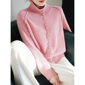 粉色高領毛衣女春季慵懶風高級感洋氣寬松大碼內搭打底針織衫上衣