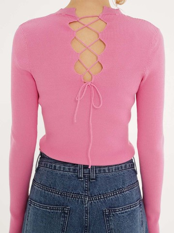 Back String Knit Top_Pink