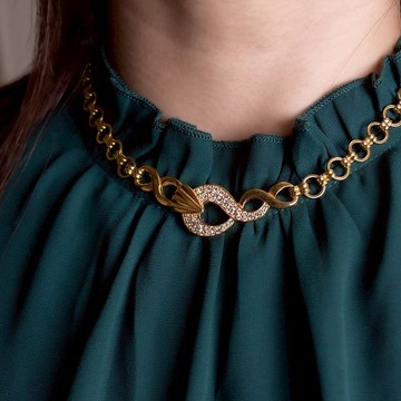 美國品牌古董 Art Deco風格螺旋鋪鑽 鍍金短項鍊 鎖骨鍊