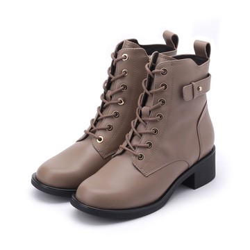 LUZZI 綁帶拉鍊軍靴 卡其 女鞋