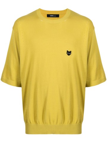ZZERO BY SONGZIO - panther-motif short-sleeve jumper - unisex - Cotton - 50 - Yellow