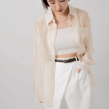Merite｜光澤感背部設計襯衫｜三色任選｜米杏｜橘色｜灰色