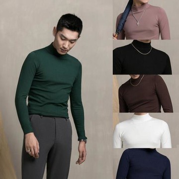 地平線男裝 秋冬糖果色打底衫男士半高領修身毛衣青年針織衫 8色