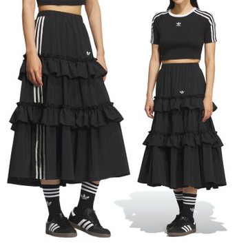 Adidas Ott Long Skirt 女款 黑色 寬鬆 蛋糕 休閒 長裙 KQ6505
