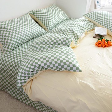 新款潮棋盤格純棉四件套100全棉床上三件套床單被套四季通用4