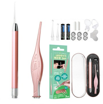 日本【LED發光掏耳棒】超值3件組 安全小圓頭不傷耳道 安全防護 耳道清潔 採耳工具 送電池放大鏡 現貨