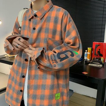 格子襯衫男長袖春秋日系復古慵懶風休閑襯衣ins高街潮牌穿搭外套