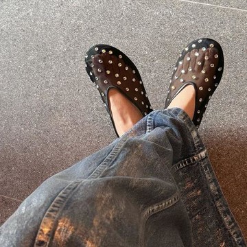 韓版網紗水鉆鏤空單鞋女2024夏季新款時尚百搭平底低跟芭蕾舞鞋潮