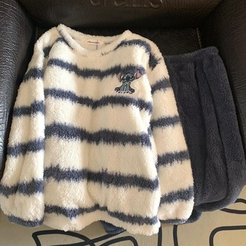珊瑚絨情侶睡衣女秋冬季長袖卡通休閒法蘭絨保暖加厚家居服套裝女生睡衣 可愛睡衣 卡通睡衣 居家睡衣  休閒睡衣 寬鬆睡衣