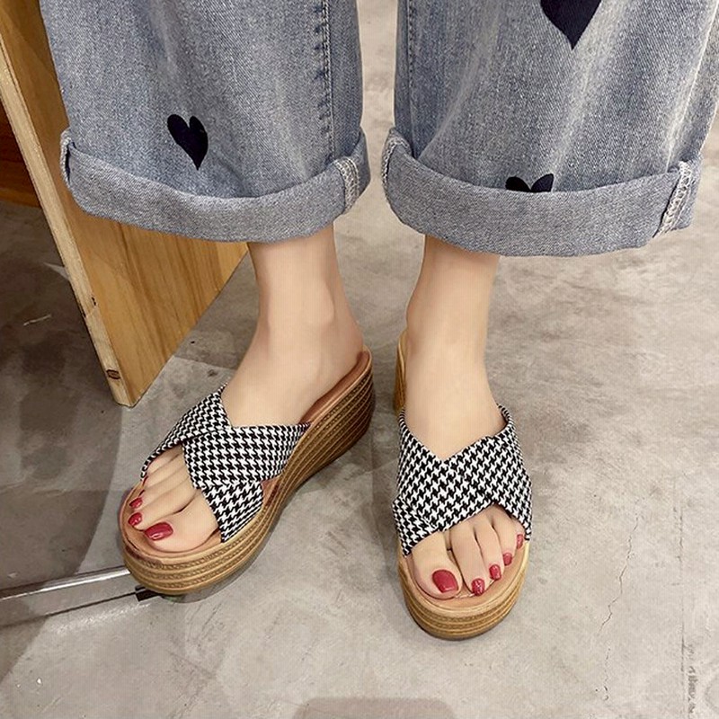 ミニミニストア Miniministore 厚底サンダル ウエッジソール 韓国風 チドリ柄 通販 Lineポイント最大get Lineショッピング