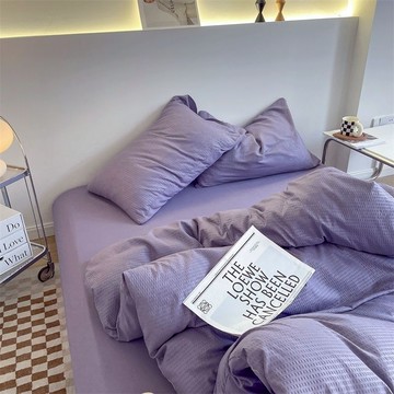 優樂悅~ins純色簡約四件套親膚華夫格被套夏季床單宿舍三件套床上用品4