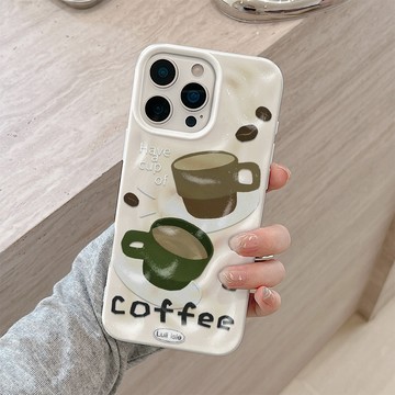 大孔鏡頭防摔隕石紋理 簡約咖啡喝一杯 適用 iPhone17Promax手機殼 蘋果16 15Plus 14 13 軟殼