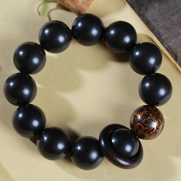 黑檀大漆珠跑環佛珠手串念珠男女士情侶手鏈文玩木質飾品烏木手飾