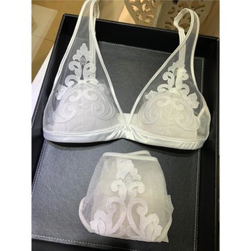 性感白色純潔內衣套裝女士文胸罩無鋼圈透明蕾絲1