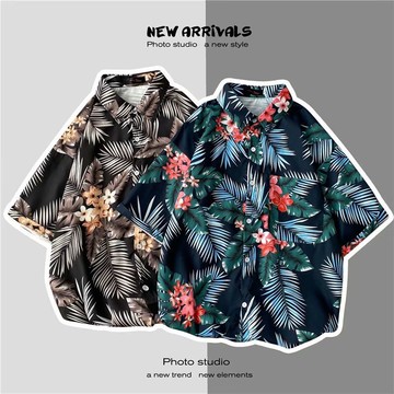 cec超火夏威夷沙花衫短袖男松ins港日系復古潮流衣