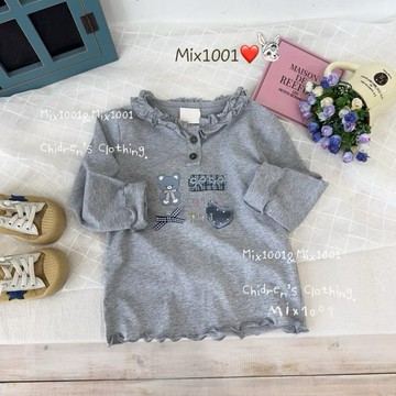 🌈✨mix1001薄 花邊領熊熊日常印圖上衣✨兒童滑面印圖上衣 5-17