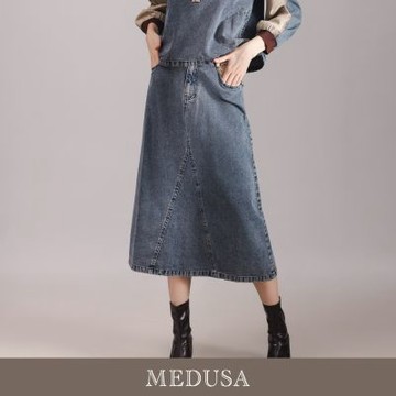 現貨【MEDUSA 曼度莎】日系刷色牛仔休閒裙（M-XL）｜女長裙 休閒穿搭 牛仔裙