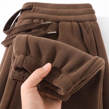 復古巧克力色重磅雙面奧粒絨厚實保暖束腳褲女寬松加絨運動休閑褲
