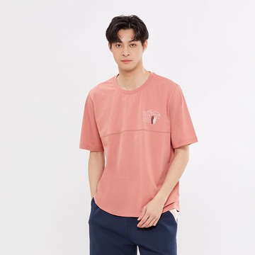 Hang Ten- 純棉衝浪時光繡花短袖T恤-男(珊瑚紅)