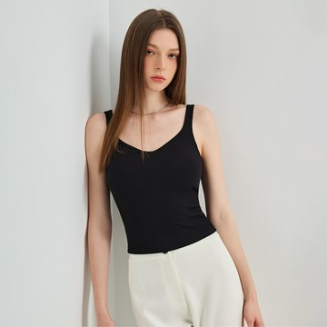 SO NICE 簡約V領羅紋高彈固定式罩杯BRA TOP