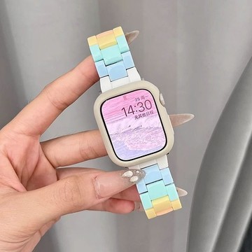 糖果樹脂錶帶+矽膠錶殼 適用 Apple Watch 11 10代 9 8 7 SE 蘋果防水錶帶 42mm 46mm