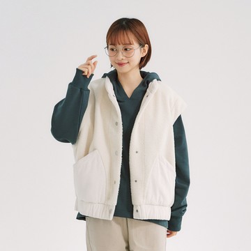 羊羔毛拼接背心 白F