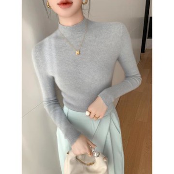 法式半高領羊毛針織衫女秋冬高級感內搭打底毛衣氣質修身顯瘦上衣