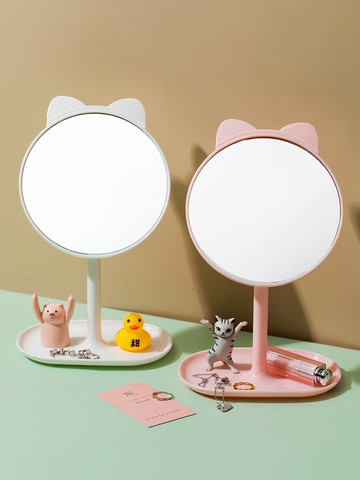 可愛網紅梳妝鏡鏡子化妝鏡臺式桌面家用小號學生宿舍小型ins風