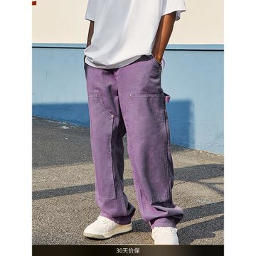 NTED秋季新品小眾復古美式休閑做舊水洗直筒牛仔褲百搭伐木工裝褲