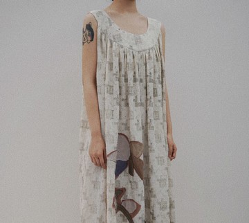 【生長】古典中性復古風/手工貼片棉麻連衣裙