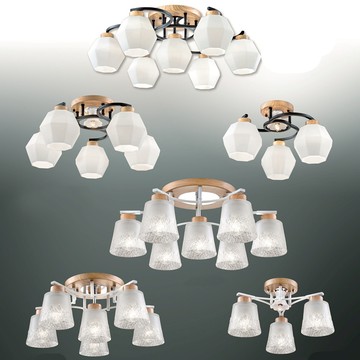 原木玻璃半吸頂燈  49-63291、63292、63293、63294、63295、63296